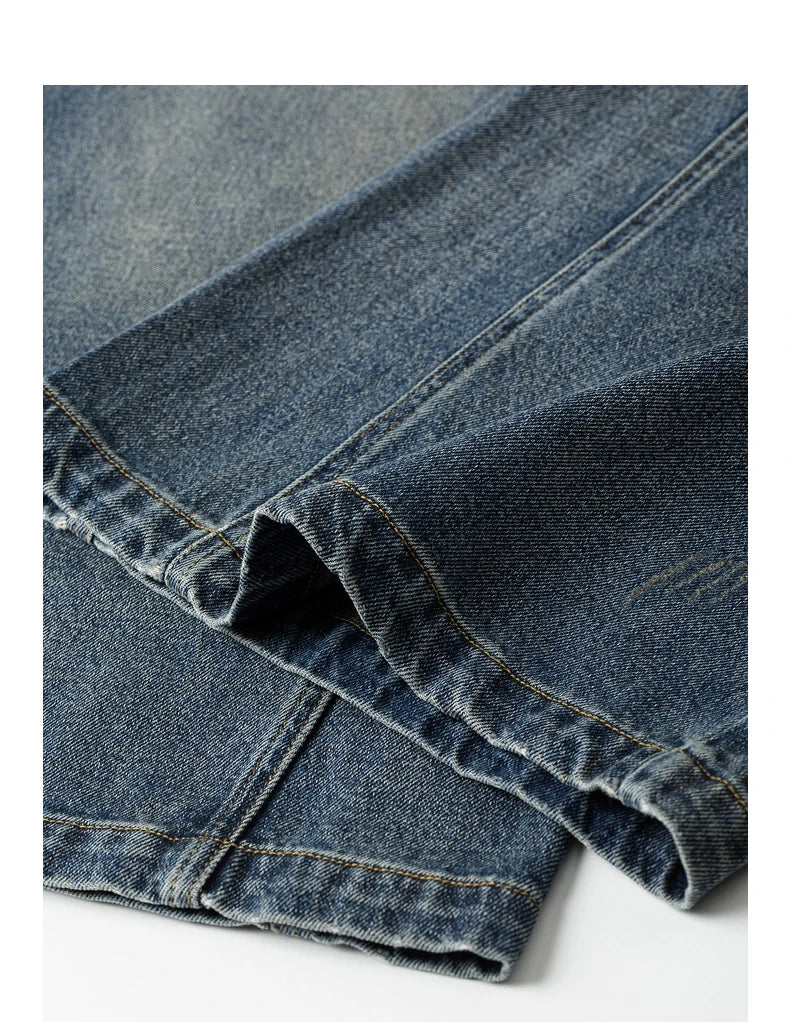Damenjeans mittelhoher Bund, weites gerades Bein, Knöchellänge
