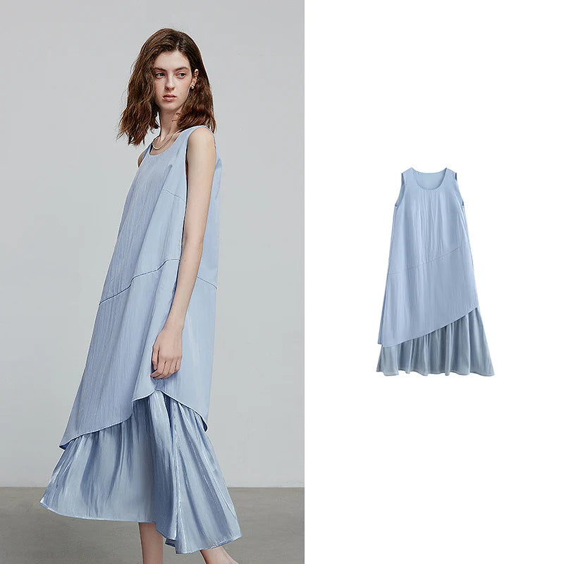 Robe femme mi-mollet été A-Line sans manches à bretelles fines