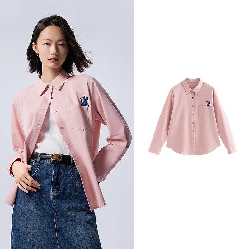 Women's long-sleeved shirt with a printed streetwear collar
