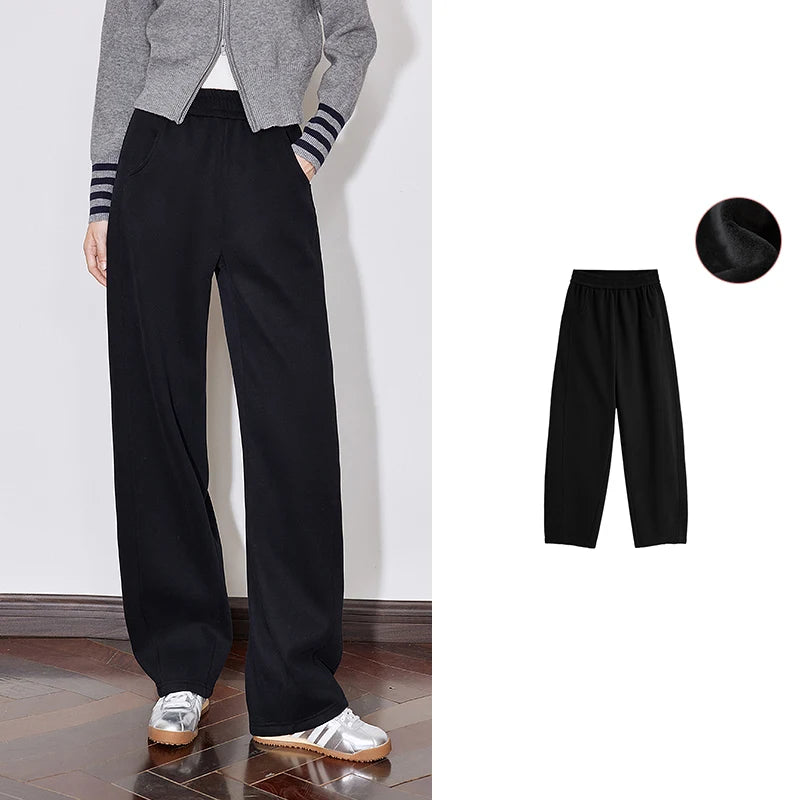 Pantalon Femme – Fleece Doublé, Taille Élastique, Coupe Banana, Confort Chaud