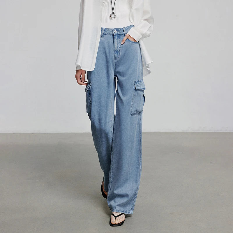 Jean long femme coupe droite été