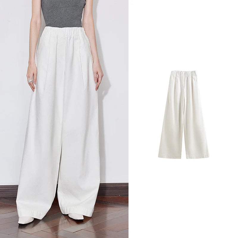 Jean femme taille élastique coupe droite large longueur longue