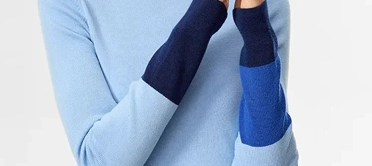 Damenpullover Stehkragen Warm Winter Gestrickt Farbblock Slim Fit Vielseitig Vintage Casual Langarm