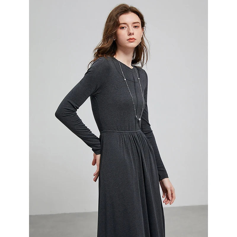 Robe femme mi-mollet A-Line manches longues extensible style office