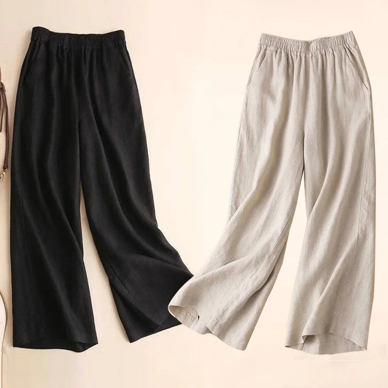 Pantalon Large Femme Coton & Lin