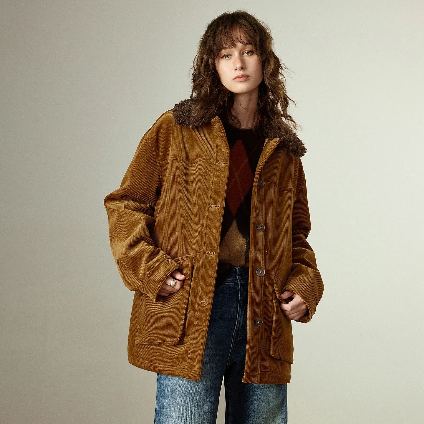 Manteau Femme – Col Sherling, Doublure Fleece, Style Nomade Oversized, Confort et Chaleur