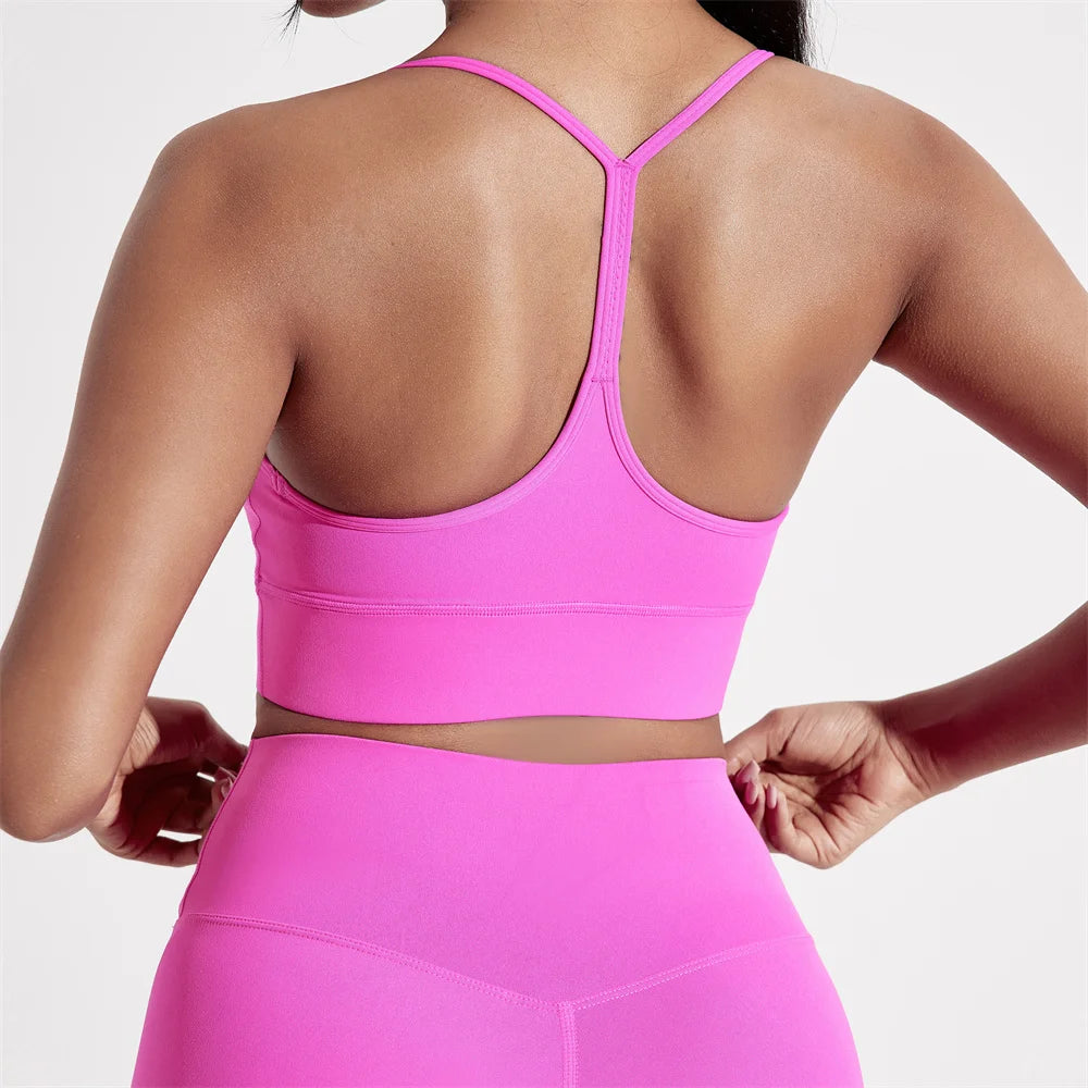 Brassière de sport femme dos en Y, coloris uni, avec coussinets