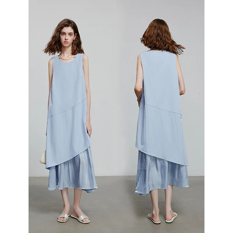 Robe femme mi-mollet été A-Line sans manches à bretelles fines