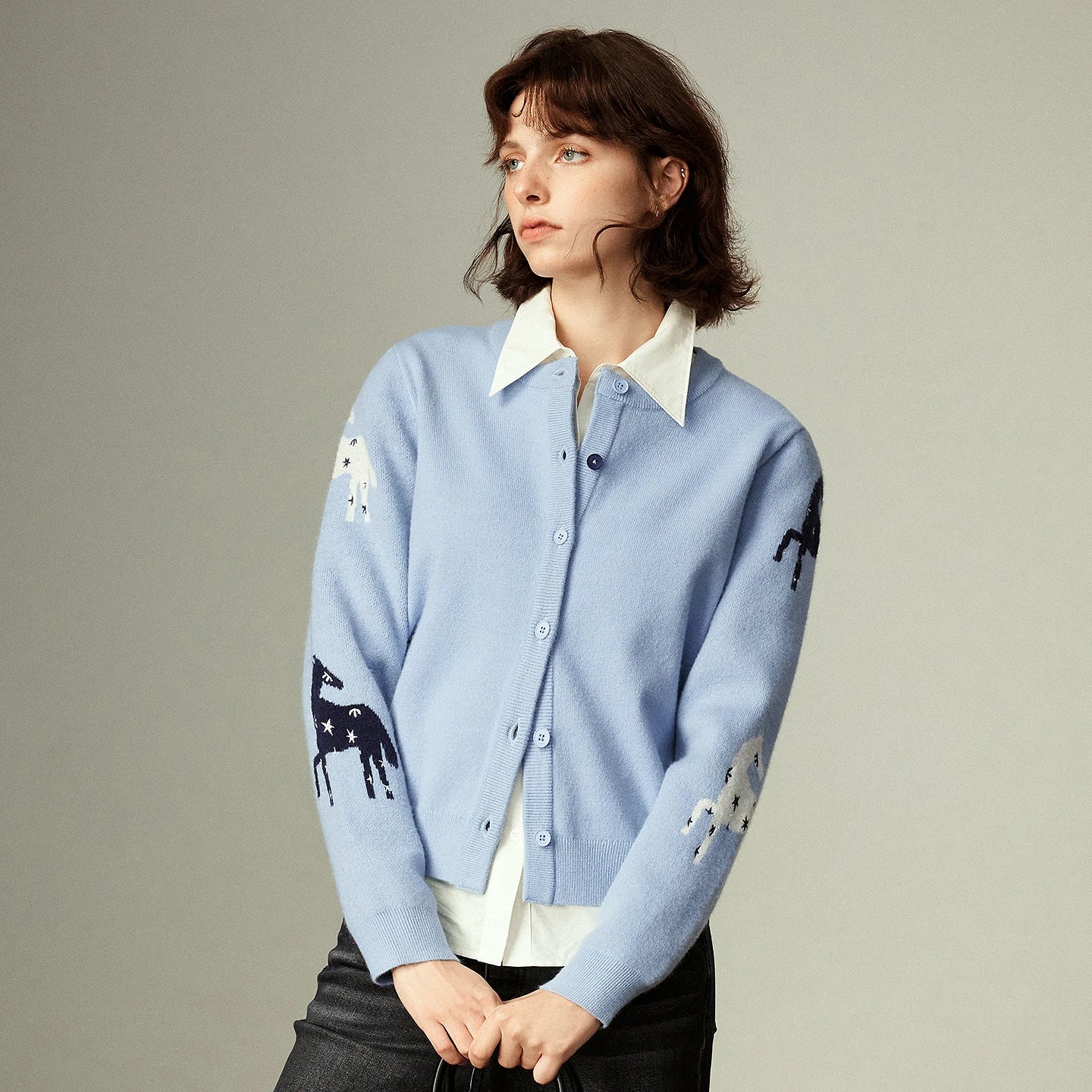 Cardigan Femme  Jacquard Ethnique – Maille Polaire Arctique, Style Totem