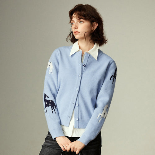 Women's Ethnic Jacquard Cardigan – Arctic Fleece Knit, Totem Style