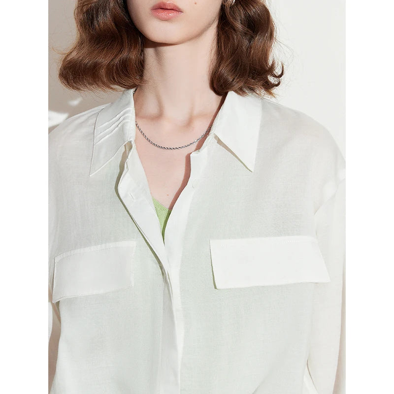Women's long-sleeved shirt in Lyocell and Ramie