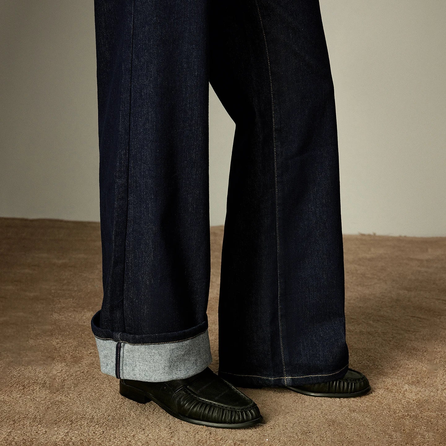 Jeans Large Femme Laine Mélangée, Taille Mi-Basse, Style Rétro