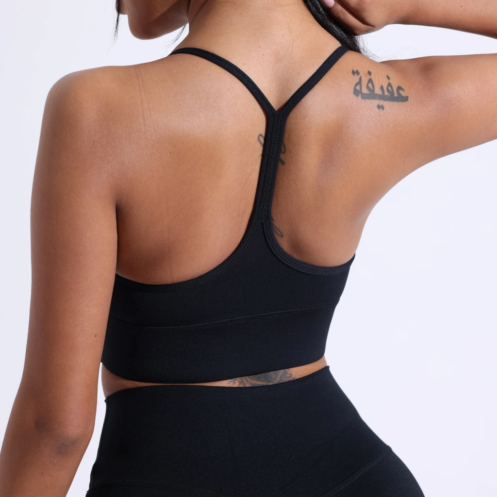Brassière de sport femme dos en Y, coloris uni, avec coussinets