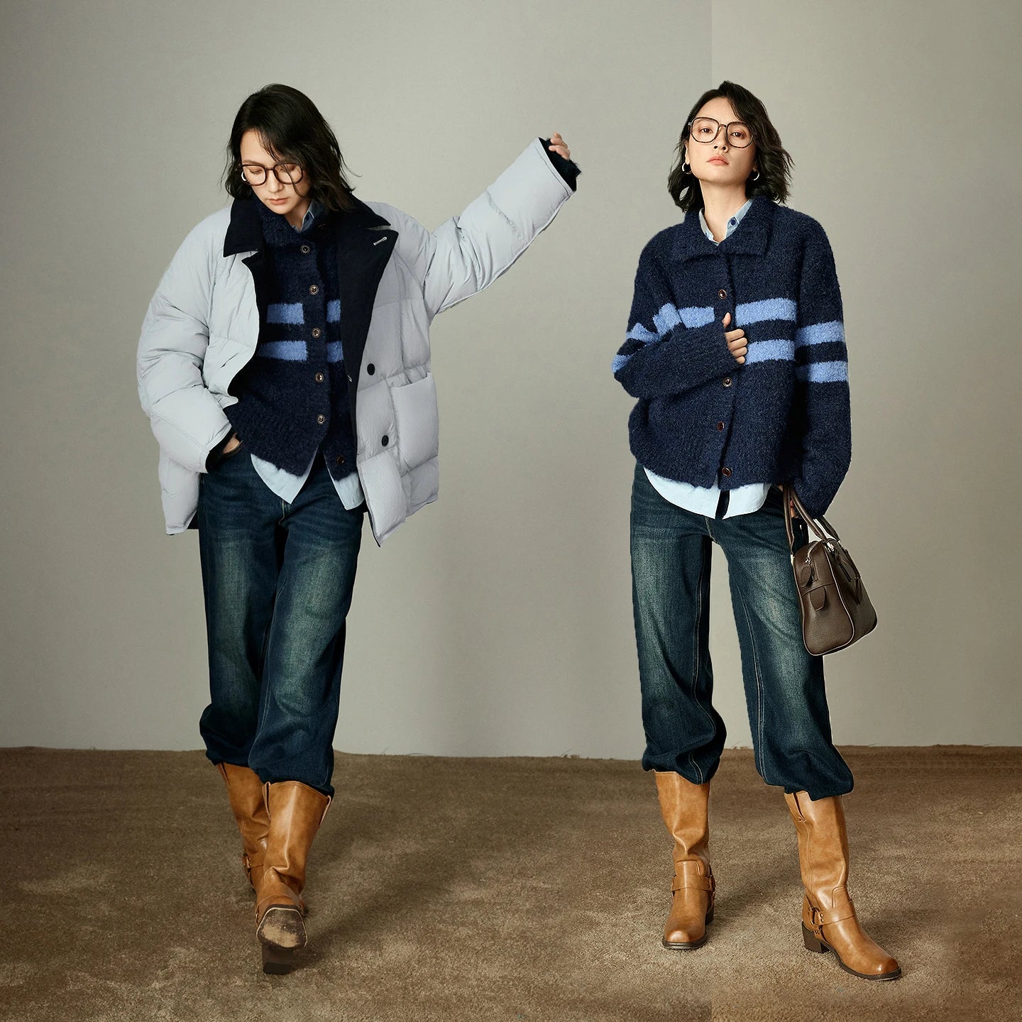 Cardigan Femme TOYOUTH – Col Haut, Rayures Vintage, Laine Nuage