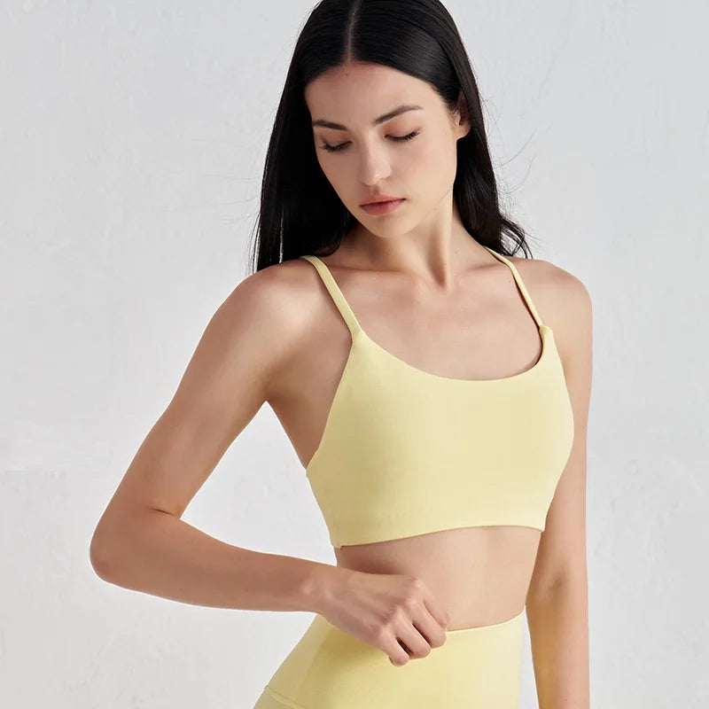 Brassière de sport à bretelles croisées, dos en U, avec coussinets poitrine