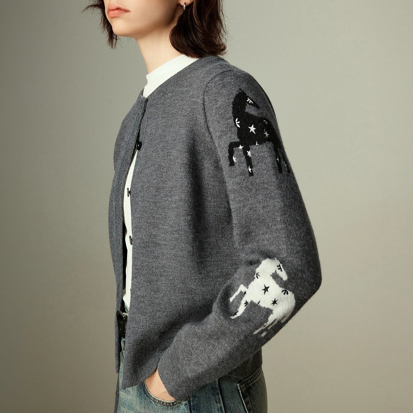 Cardigan Femme  Jacquard Ethnique – Maille Polaire Arctique, Style Totem