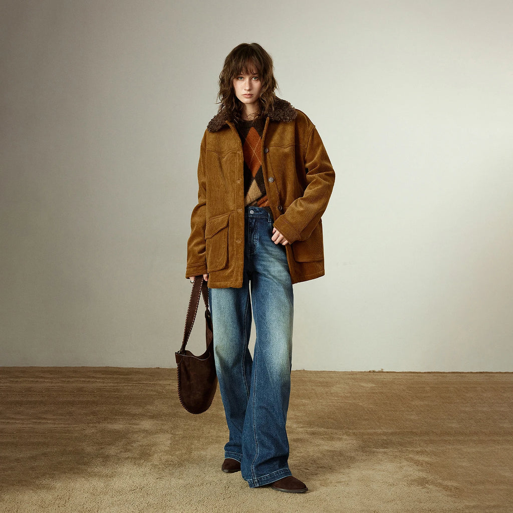 Manteau Femme – Col Sherling, Doublure Fleece, Style Nomade Oversized, Confort et Chaleur