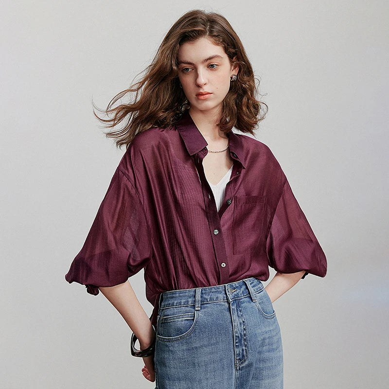 Blouse femme manches courtes, col chemise, style fashion