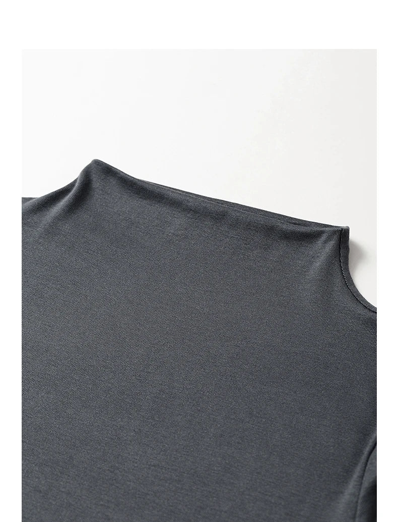 T-shirt Femme – Col Mi-Haut, Couleur Unie, Matière Douce et Confortable