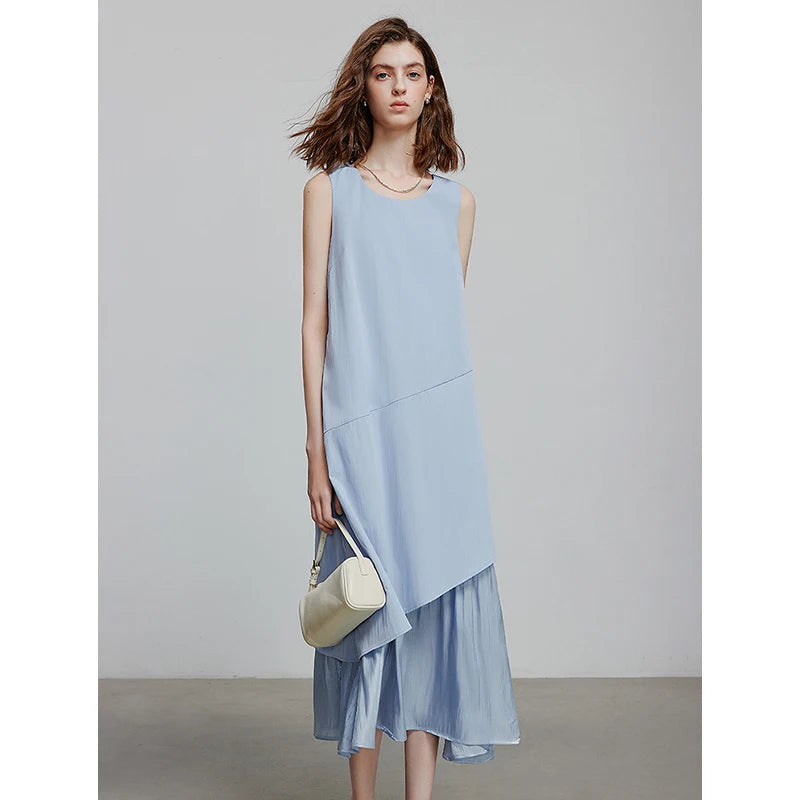 Robe femme mi-mollet été A-Line sans manches à bretelles fines