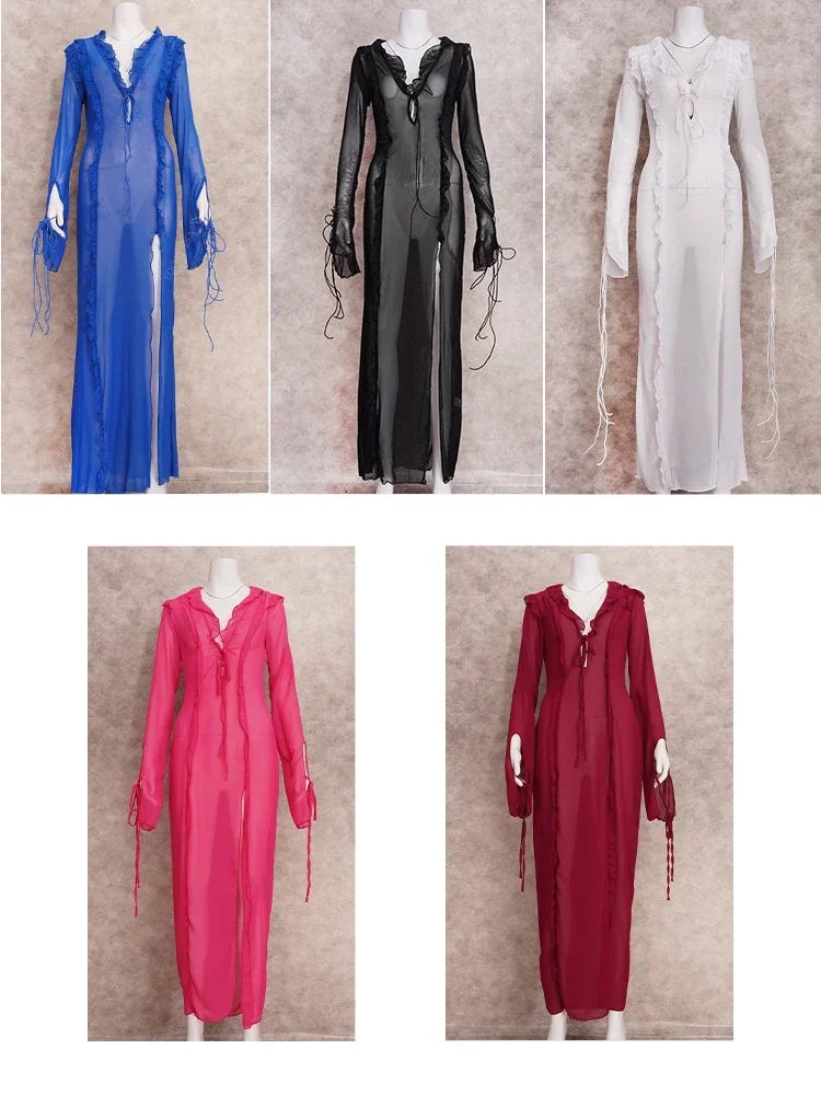 Robe de Plage Sexy Col V à Rubans et Franges pour Femme – Élégante et ajusta