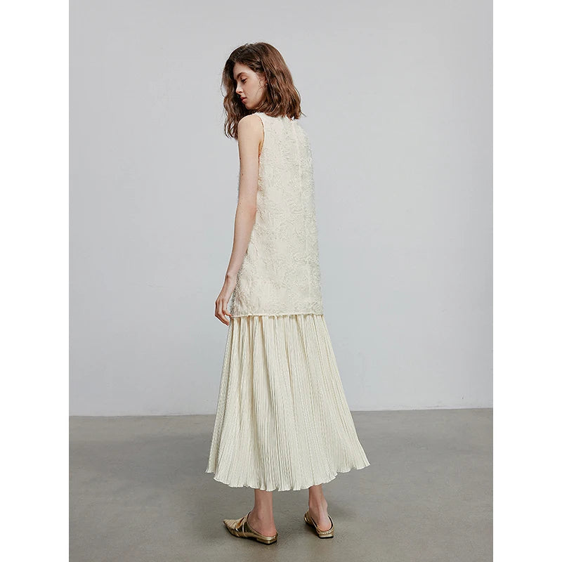 Robe femme mi-mollet été A-Line sans manches col rond