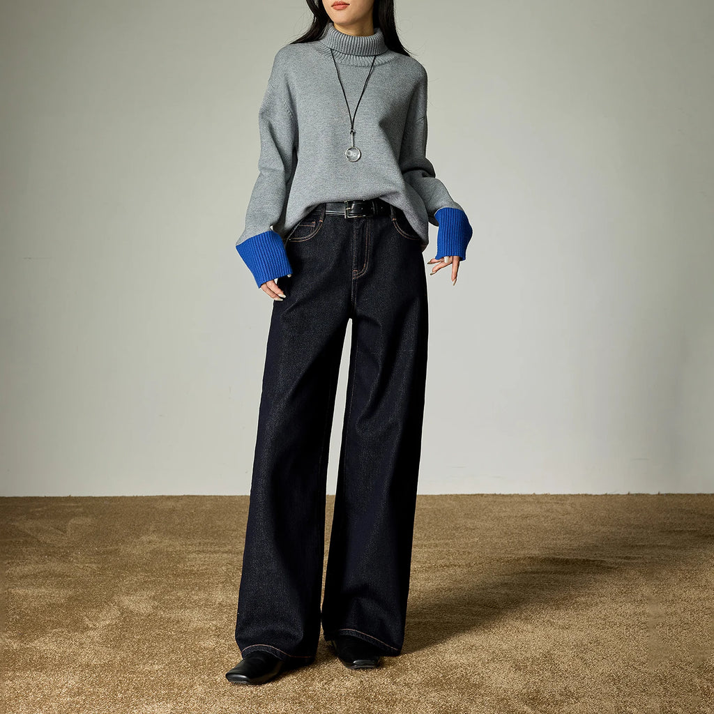 Jean Femme – Coupe Large Rétro, Doublure Fleece Chaude, Couleur Authentique Résistante