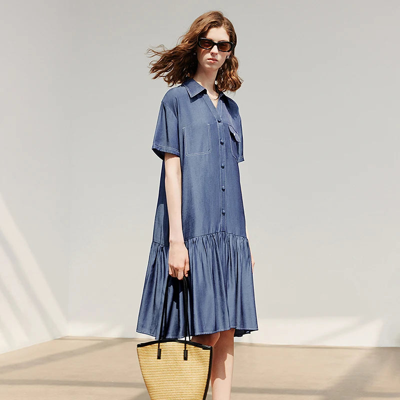 Robe femme genou été style office A-Line manches courtes