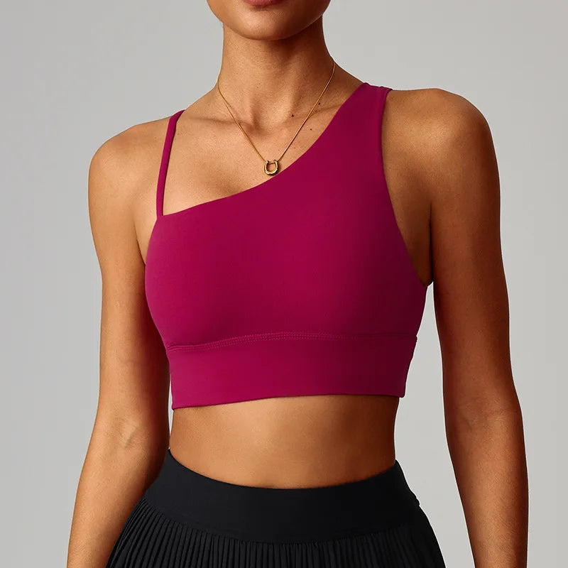 Brassière de sport asymétrique à une épaule avec coussinets