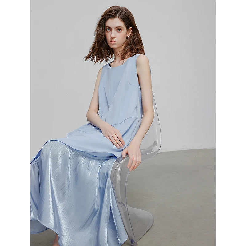 Robe femme mi-mollet été A-Line sans manches à bretelles fines