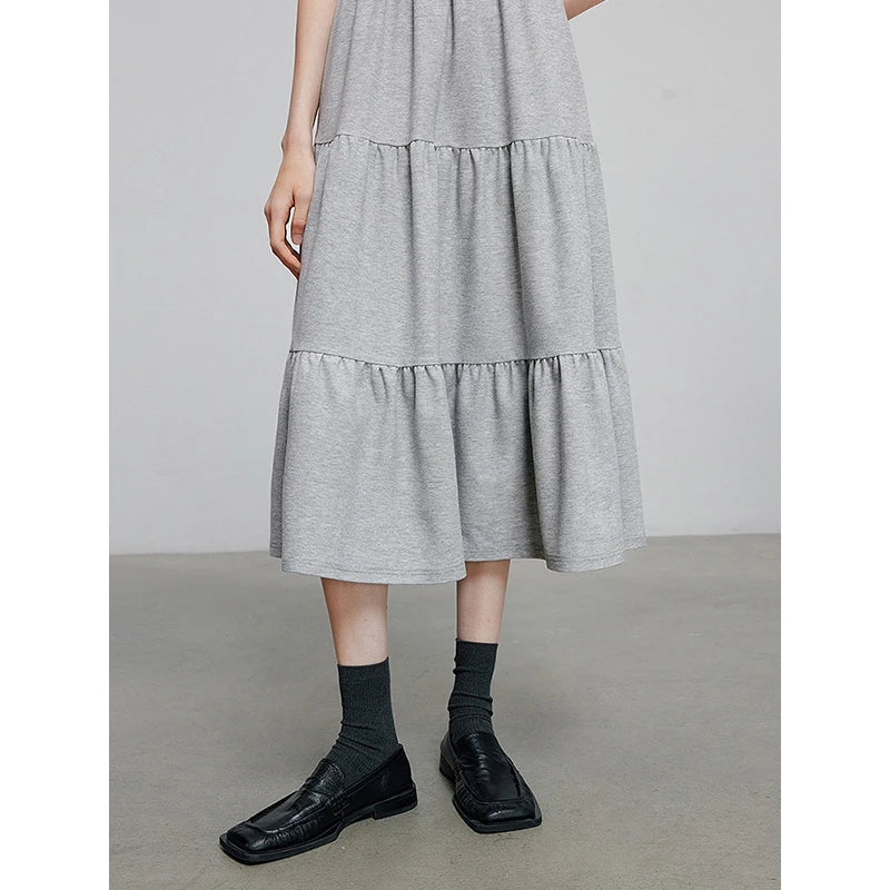 Robe femme mi-mollet été A-Line col chemise brodée motif lettres