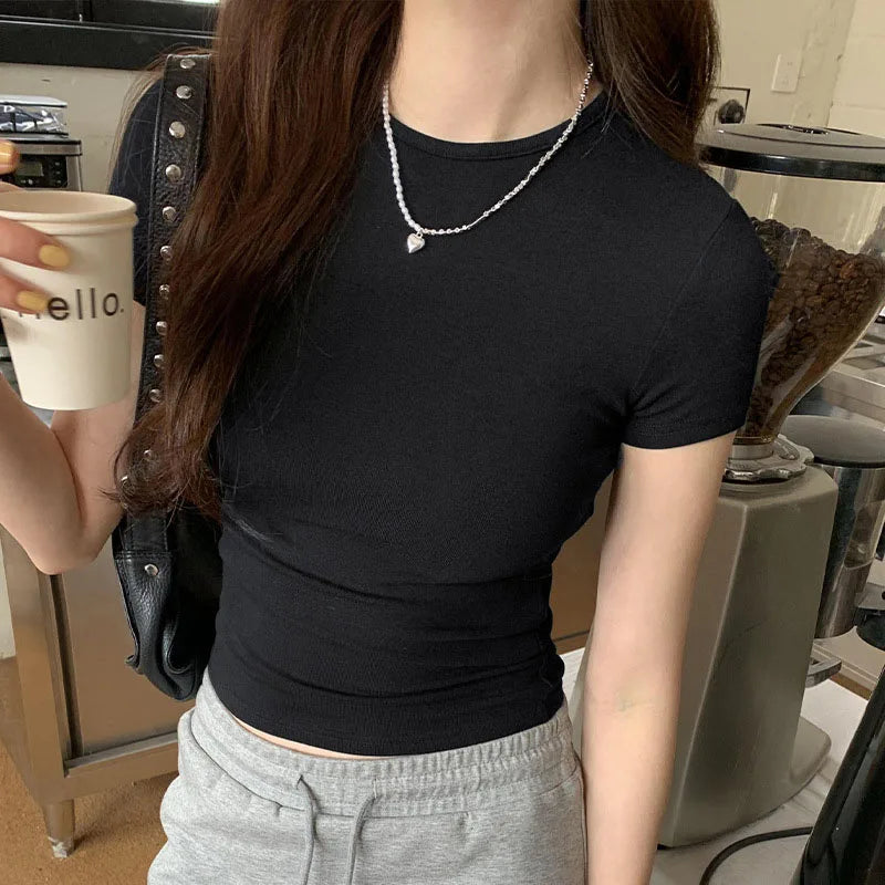 Crop Top Manches Courtes Unie Femme