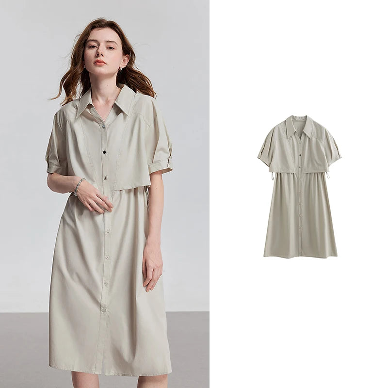 Robe femme mi-mollet été coupe ample col chemise boutonnée