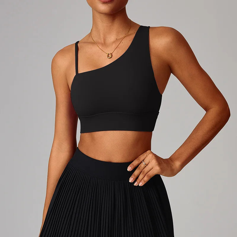 Brassière de sport asymétrique à une épaule avec coussinets