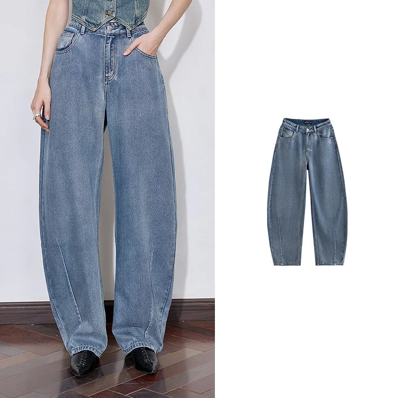 Jean femme style wasteland taille mi‑haute coupe droite large longue