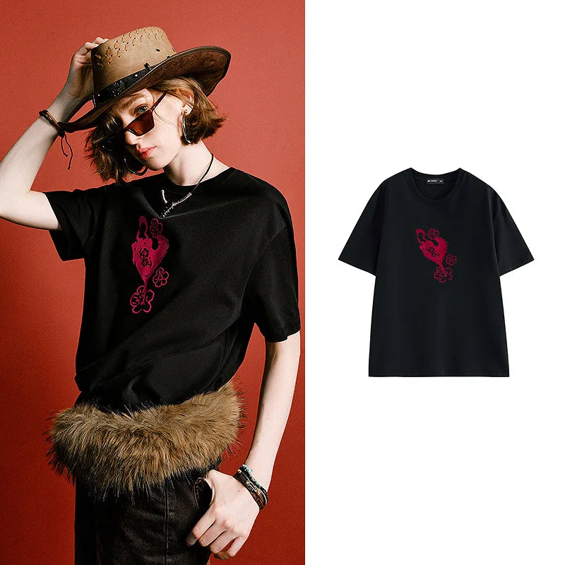 T-shirt Femme Coton Épais Haut de Gamme – Motif Cheval Élégant