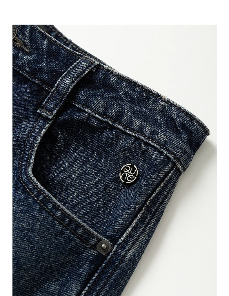 Jeans Femme – Jambe Large, Design Fendu, Contraste de Couleurs, Denim Structuré
