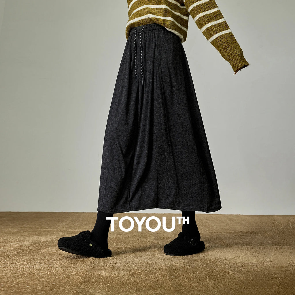 Jupe Midi Femme – Style Cocoon, Taille Élastique, Coupe A-line avec Fente Latérale