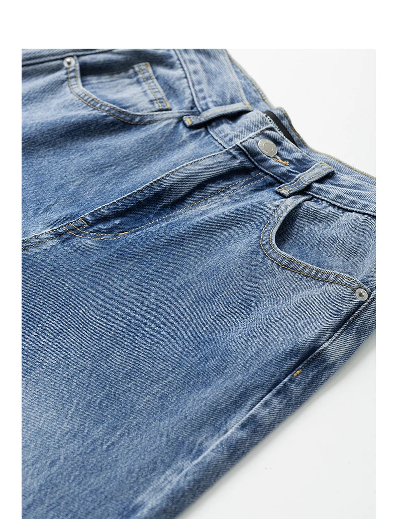 Jean femme coton pur coupe large style rétro longue