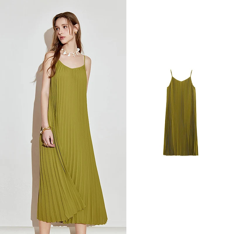 Robe femme mi-mollet été droite à bretelles spaghetti motif floral