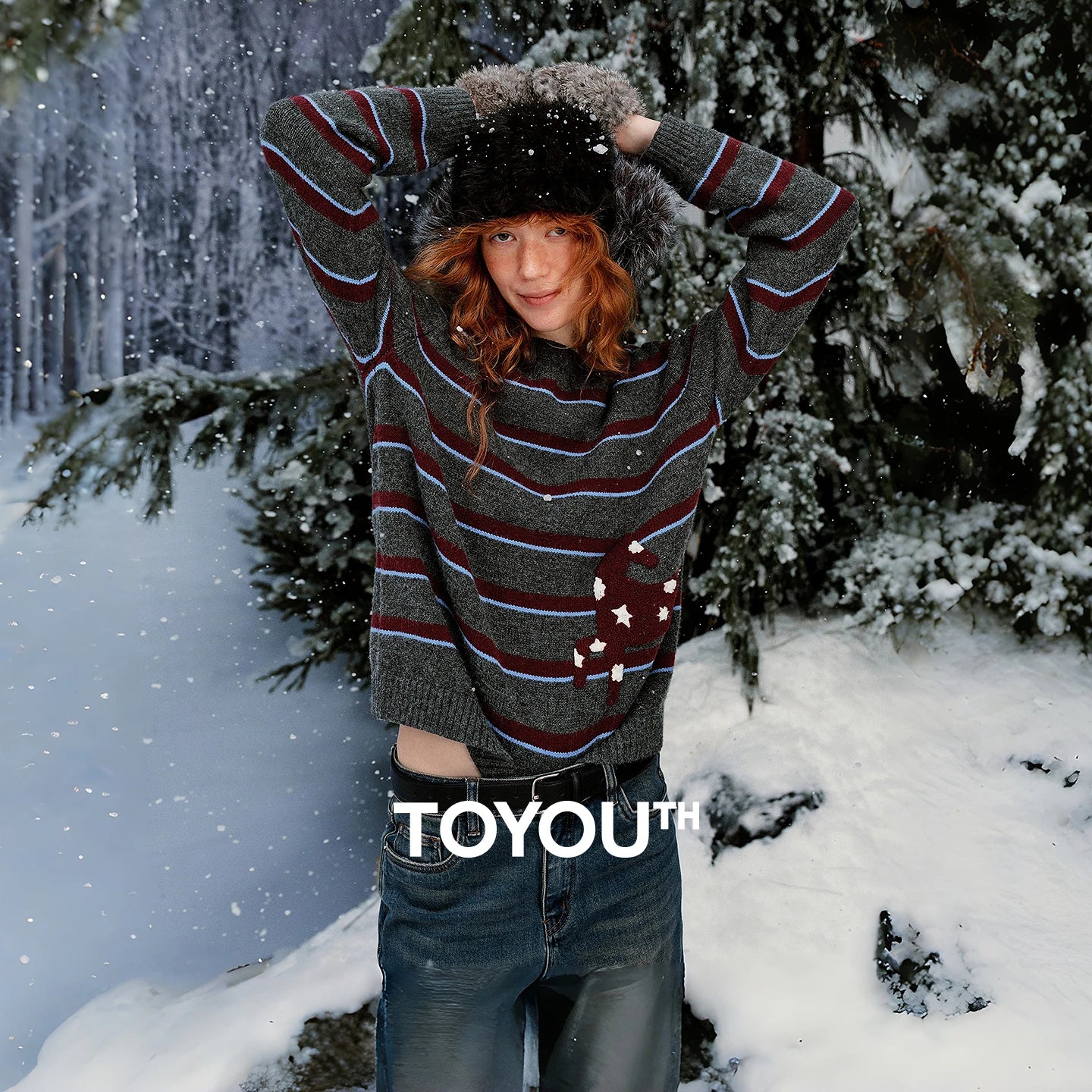 Pull Femme Vintage – Rayures & Broderie Étoile et Cheval, Col Rond