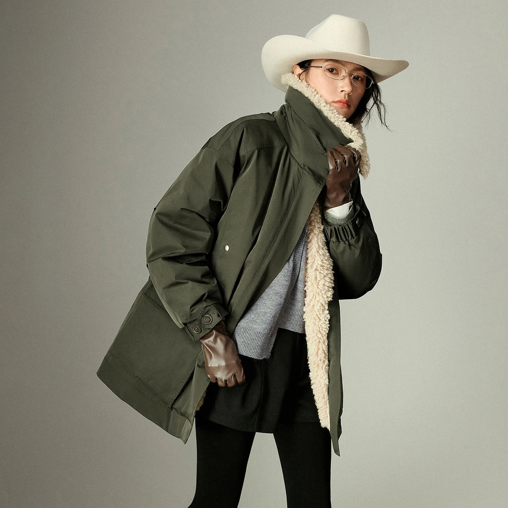 Doudoune Femme – Fleece Teddy, Style Barn Rétro, Duvet, Chaude et Confortable