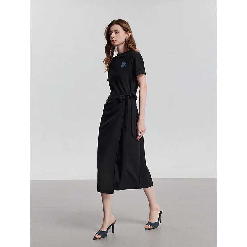 Robe femme mi-mollet été droite brodée à motif floral