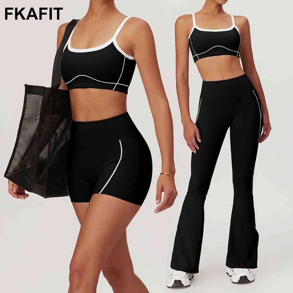Ensemble de Sport Brassière, Legging Taille Haute, Pantalon Large et Shorts