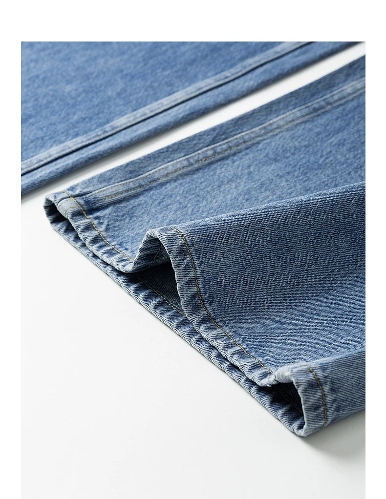 Jean femme coton pur coupe large style rétro longue