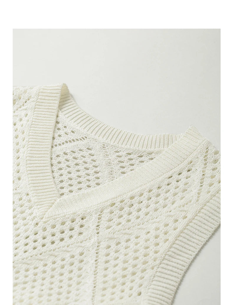 Robe femme mi‑mollet été A-Line sans manches col V ajourée