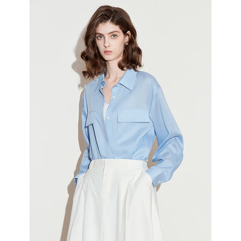 Women's long-sleeved shirt in Lyocell and Ramie