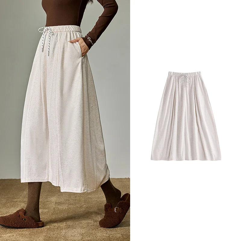 Jupe Midi Femme – Style Cocoon, Taille Élastique, Coupe A-line avec Fente Latérale