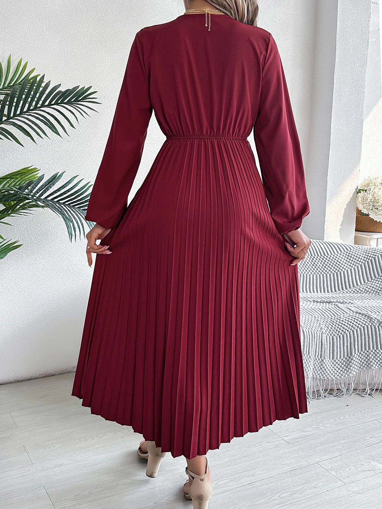 Robe Maxi Élégante pour Col V, Taille Haute, Plissée