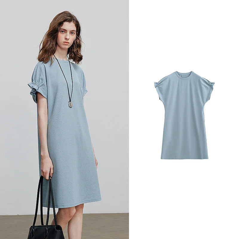 Robe femme genou été style office A-Line manches courtes